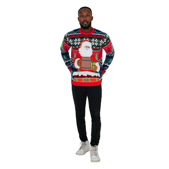 Jollidays Men's Santa Ugly Christmas Sweater with Drink Pocket, Sizes S-XL