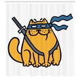 thumbnail image 3 of Ambesonne Ninja Cat Shower Curtain, Hero Pet with Blindfold, 69"Wx70"L, Marigold Slate Blue, 3 of 3