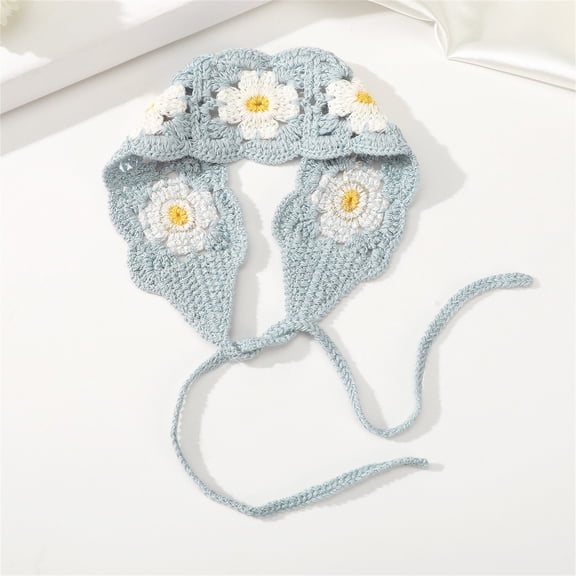 WCJM Soft Stretch Bohemian Headband for Women Handmade Crochet Elastic Head Wrap with Knitted Flower for Hippie Hair Accessory Daily Use