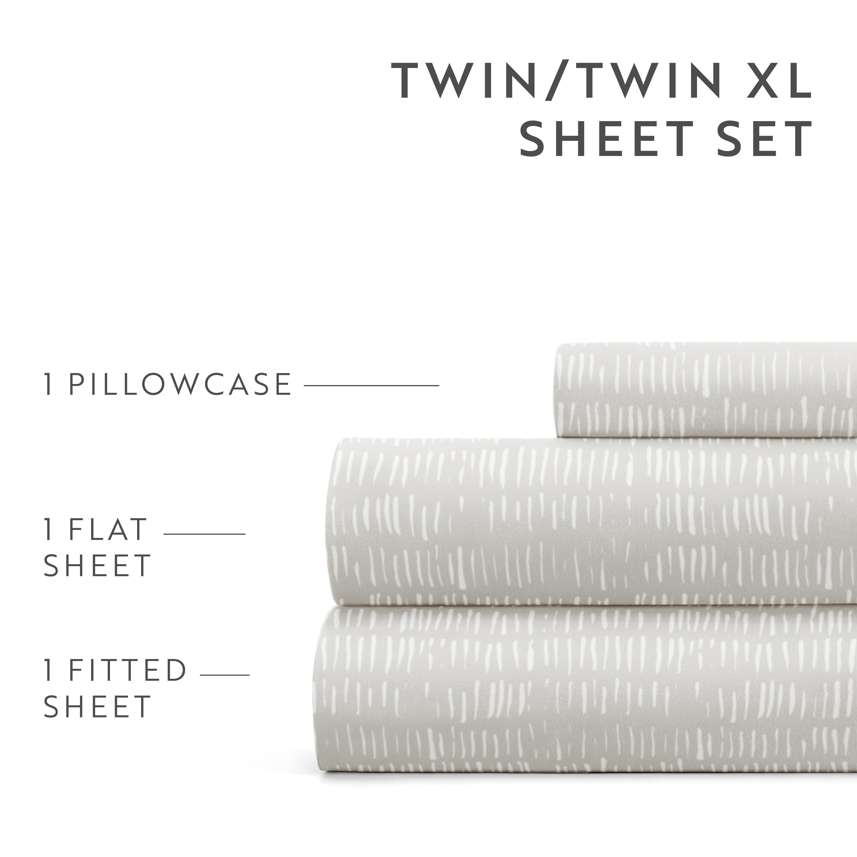 Noble Linens 3 Piece Pattern Microfiber Bed Sheets Set, Dashed Lines Light Gray, Twin
