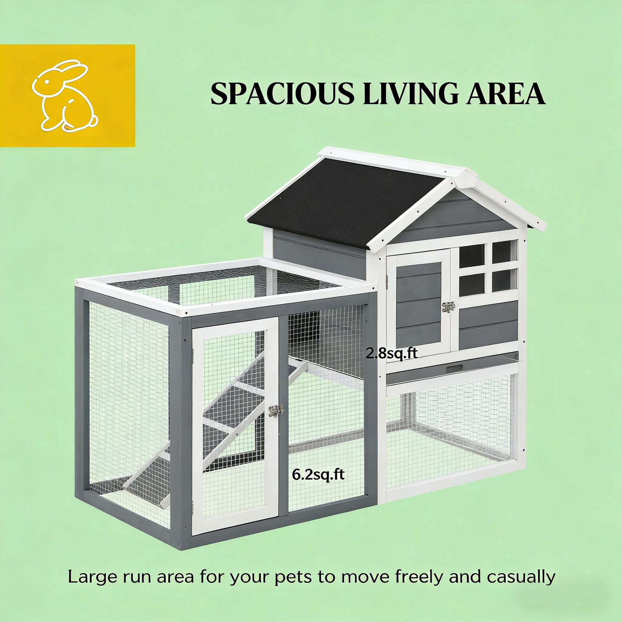 Spacious Pet House, Weatherproof Wooden Rabbit Hutch