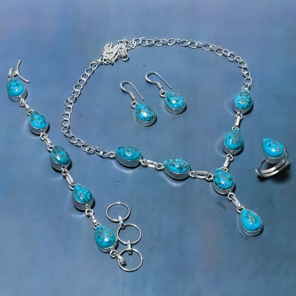 Copper Blue Turquoise Handmade 925 Sterling Silver Jewelry Set