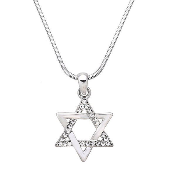 The Six-Pointed Star of David Pendant Necklace Earring Rhodium Plated 17 Inch Snake Chain J0957