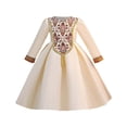 thumbnail image 6 of Wuxian Child Girls Long Sleeve Dresses Traditional Flower Plaid Graphic Embroider Round Neck High Waist Pleated A-Line Long Dress Fashionable Party Birthday Breathable Cozy Dailywear,Beige,3-4 Years, 6 of 9