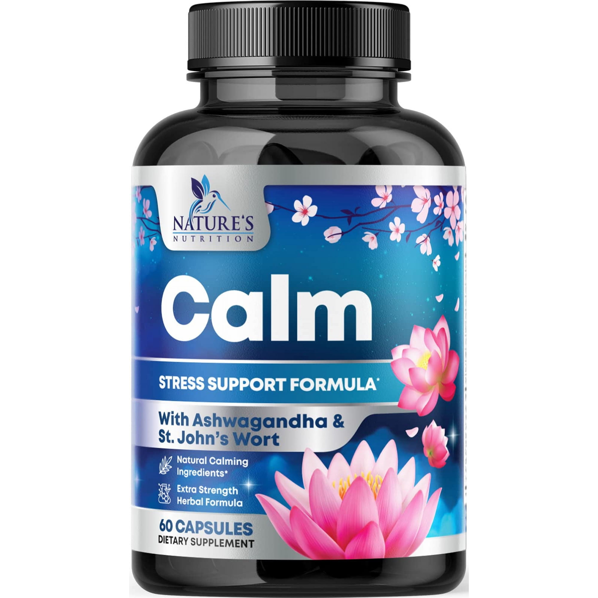 Natural Calm, Unwind & Relax Support - Ashwagandha, GABA, Magnesium, L-Theanine & More - Natural Focus, Energy & Immune Support - Nature's Non-GMO, Vegan, Gluten Free, Bottled in USA - 120 Capsules