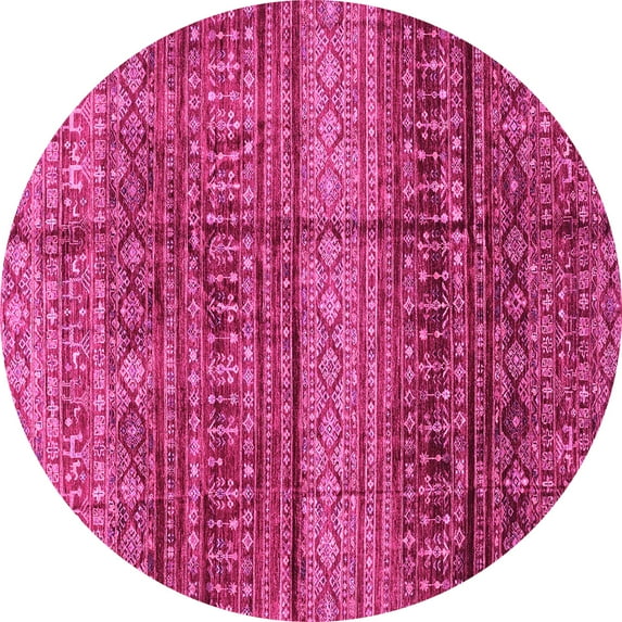 Ahgly Company Indoor Round Abstract Pink Modern Area Rugs, 3' Round