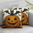 thumbnail image 3 of Happy Halloween Pillow Covers Pumpkin Bat Spider Web Throw Pillow Covers Boo Pillow Halloween White and Black Striped Pillow Case for Home Decor Couch Outdoor, 3 of 7