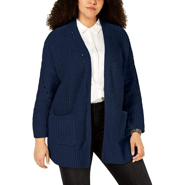 Style & Co. Women's Sweater Navy Plus Chenille Cardigan 0X Walmart