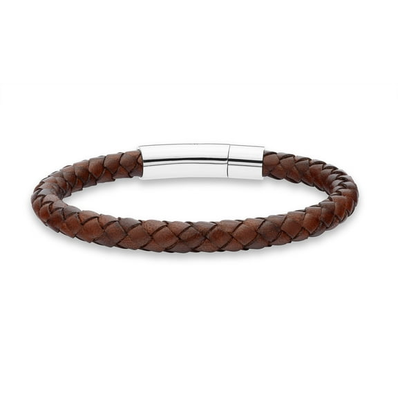 Miabella Genuine Italian Braided Leather Bracelet for Men, Stainless Steel Clasp, Made in Italy (Brown, Small - 7" Length)