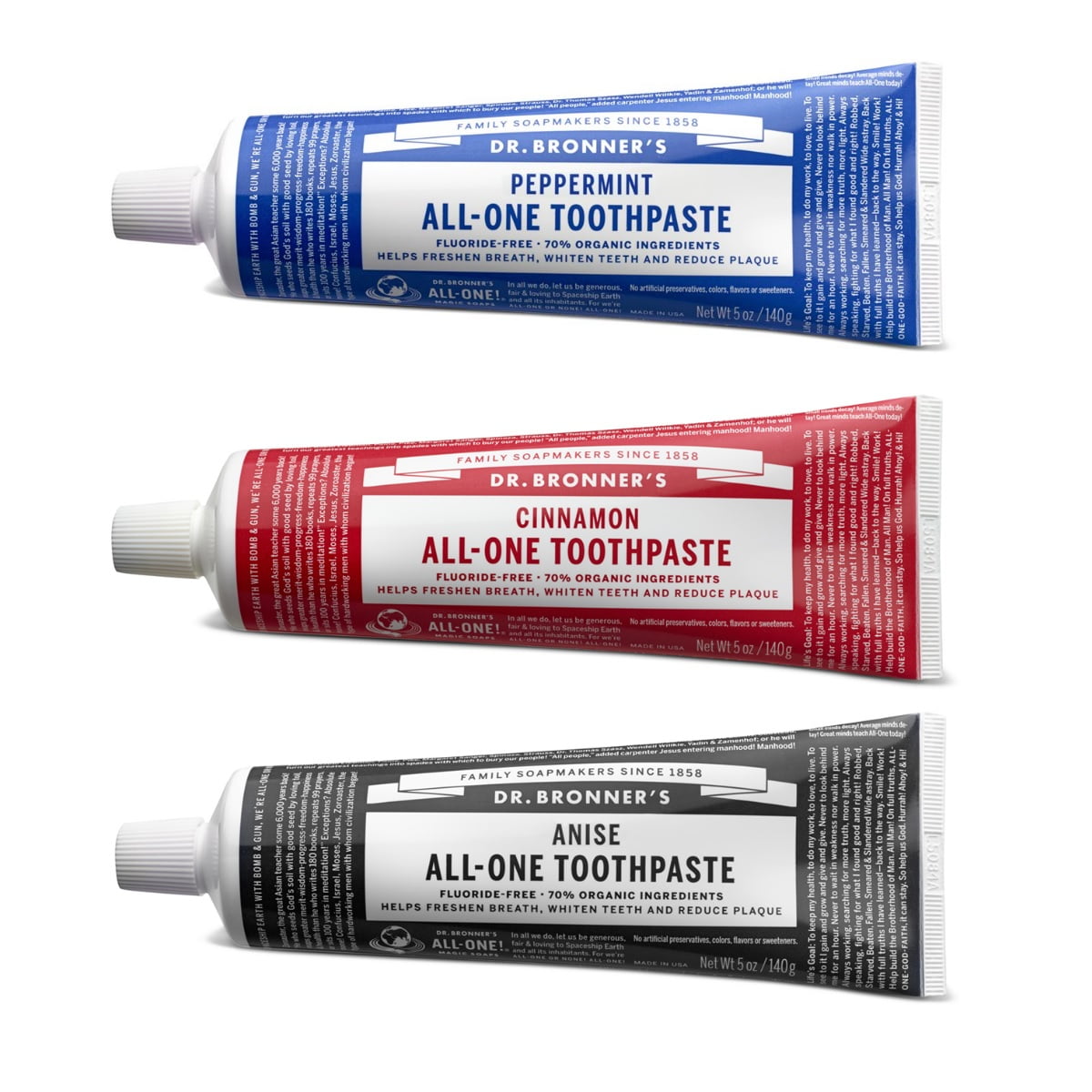 Dr. Bronner’s AllOne Toothpaste (3Pack Variety) 5 Ounce Peppermint, Cinnamon, Anise 70