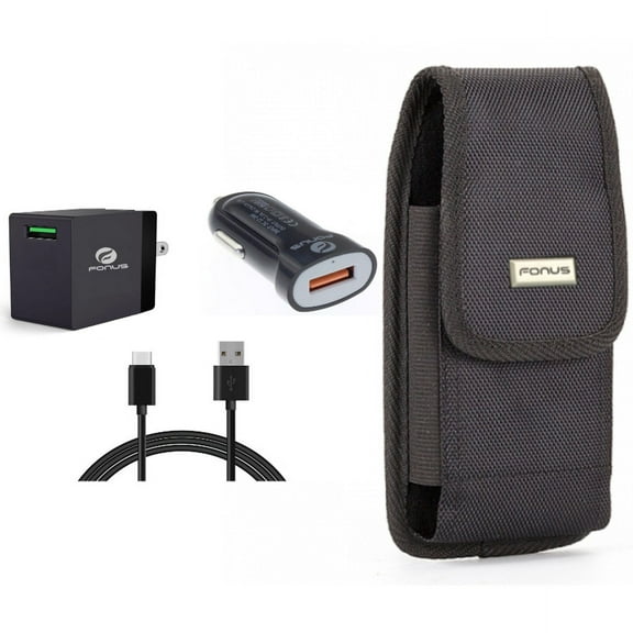 Case Belt Clip & Fast Home Car Charger for iPhone 15 Pro - Swivel Holster Rugged Cover and USB Cable Type-C 6ft Long Travel N6O for iPhone 15 Pro (6.1")