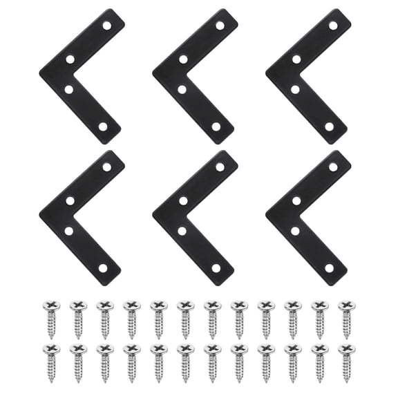 Uxcell 6 Pack L Shape Flat Bracket, 2.36" x 2.36" Metal Flat Corner Bracket Right Angle Corner Brace Mending Plate with Screws, Black