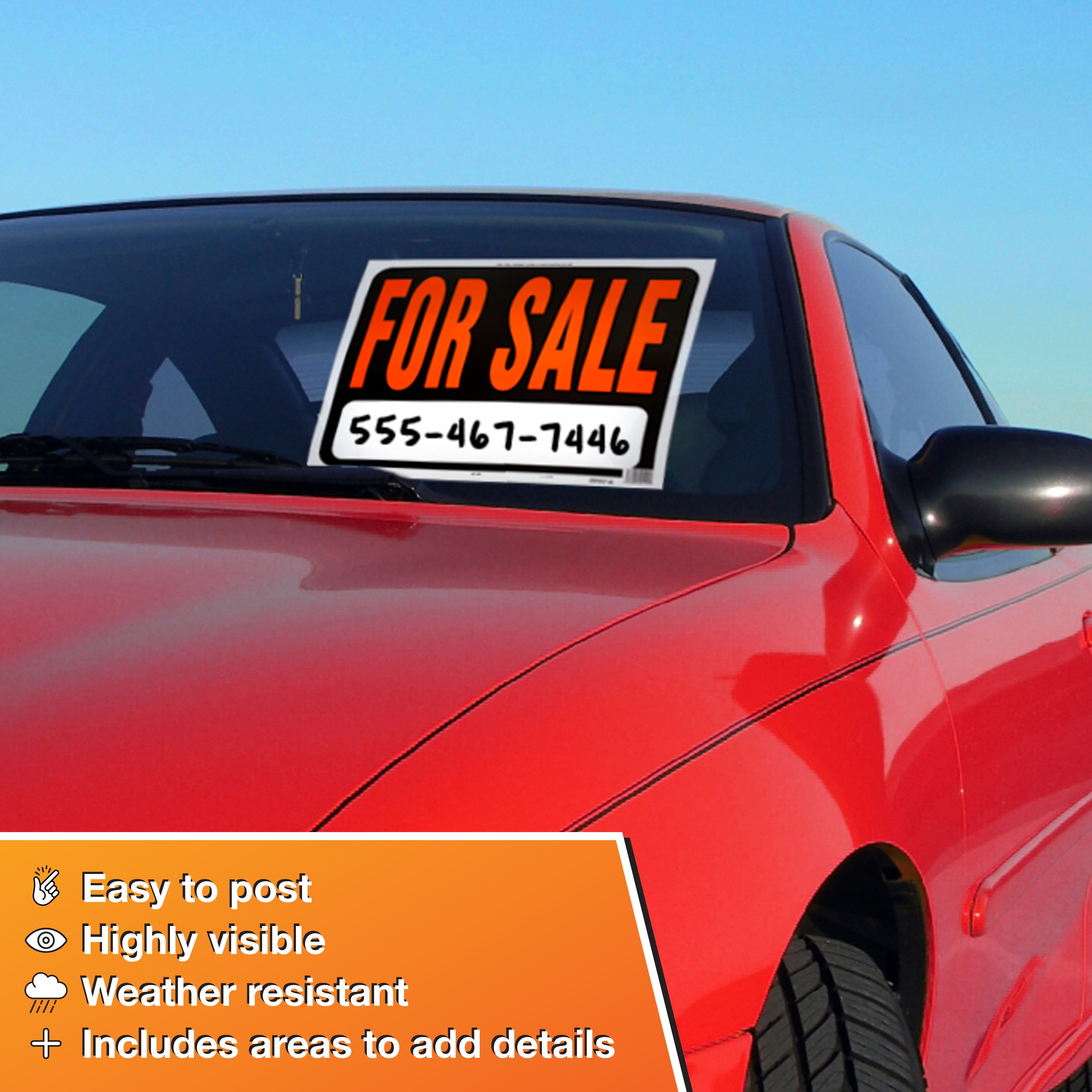 (5 pack) Hy-Ko Products "for Sale" Jumbo Plastic Sign 14.5" x 18.5" Orange/Black, 5 Piece