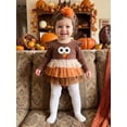 thumbnail image 3 of RUINIXCW Newborn Baby Girl Thanksgiving Outfit Fall Winter Turkey Romper Dress Clothes Long Sleeve Ruffled Tulle Patchwork Bodysuit Playsuit with Headband, 3 of 9