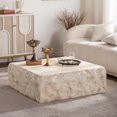thumbnail image 4 of Round Coffee Table Mid-Century Modern, 35.4 Inch Faux Stone Top Table, Vintage Beige Center Table for Living Room, Office, Apartment, No Assembly Required, 4 of 9