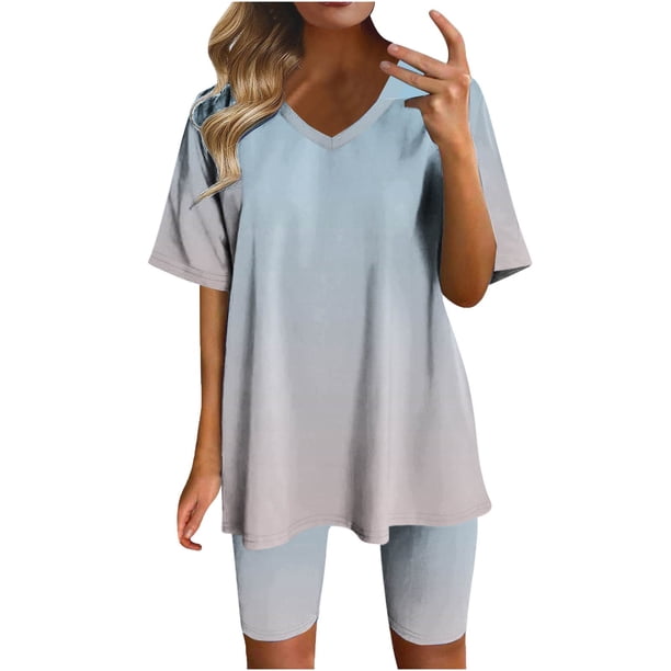 Blusas para las Mujeres Casual, Cuello en V de Manga Corta Impresa Superior Y Suelto Pantalones Cortos, Conjuntos de Moda de Verano