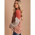 thumbnail image 2 of Womens Fashion Color Block Long Sleeve Crewneck Knitted Casual Loose Pullover Shirts Tops Red XXL, 2 of 4