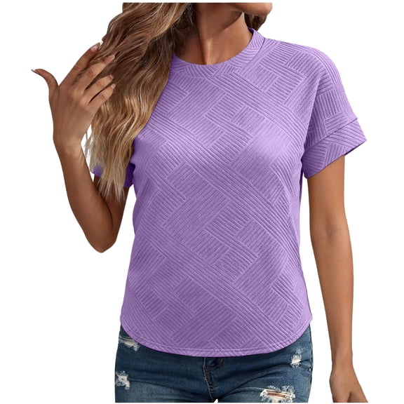 cocolona Womens Textured T-shirts Summer Crew Neck Short Sleeve Tops Fashion Casual Loose Blouses Basic Tees