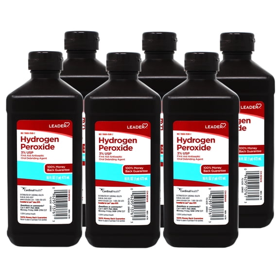 Leader Hydrogen Peroxide 3% Topical Solution, First Aid Antiseptic, 16 FL OZ - 6 Pack