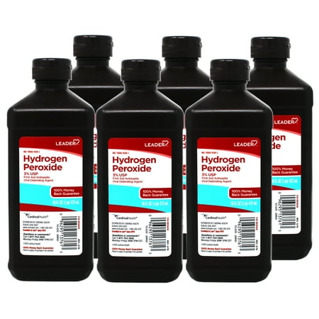 Leader Hydrogen Peroxide 3% Topical Solution, First Aid Antiseptic, 16 FL OZ - 6 Pack