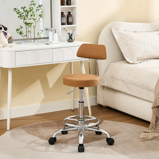 Silla giratoria Stool FIRAVOE, ajustable de 50 a 68 cm, color marrón camel
