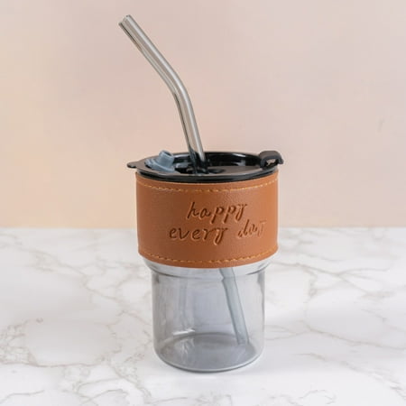 

Hhdxre Straws Drinking Jar Tumblers Travel Glass Drinking Bottle Beverage Containers(Smoke Gray)