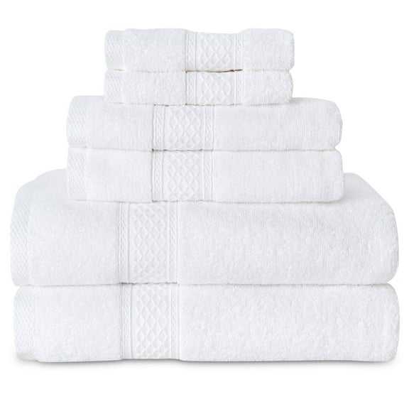 Gogreen 100% Cotton Bath Towel Sets of 6 Pieces, 2 Bath Towels 2 Hand Towels 2 Washcloths, Highly Absorbent Towels for Bathroom, Gym, Hotel (White)
