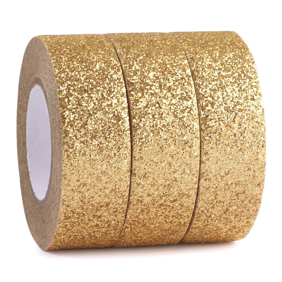 Gold Glitter Washi Tape 3 Rolls, Decorative Adhesive Craft Tape for Scrapbooking 16.4 Yard x 0.6 Inch