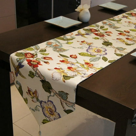 

Ludlz Table Runner Chinese Classical Flowers And Birds Printed with Tassel Pendant Table Runner Lace Long Tablecloth Flag Dining Room Supply