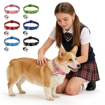 Soccer Cat Collar with Bell – Adjustable Breakaway Safety Buckle Soft Nylon Dog Collar with Cute Football Charm Accessory for Cats Dogs – Royal Blue
