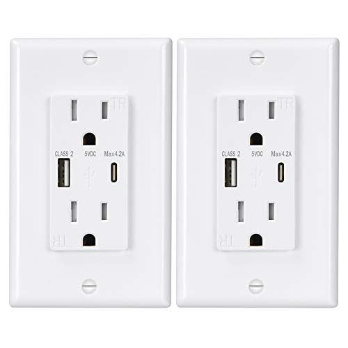 Wall Mount Charger Dual USB Fast Charging Outlet 2 Pack KEYGMA 4.2A USB Outlet White 125V 15A Tamper Resistant Duplex Receptacle