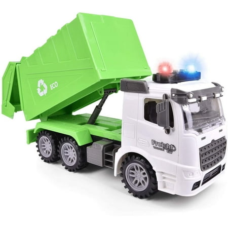 Fun Little Toys 12.2" Garbage Recycle Truck Toys Friction Powered Dump Garbage Truck with Lights and Sounds for Kids, Toy Truck for Kids Boys and Girls