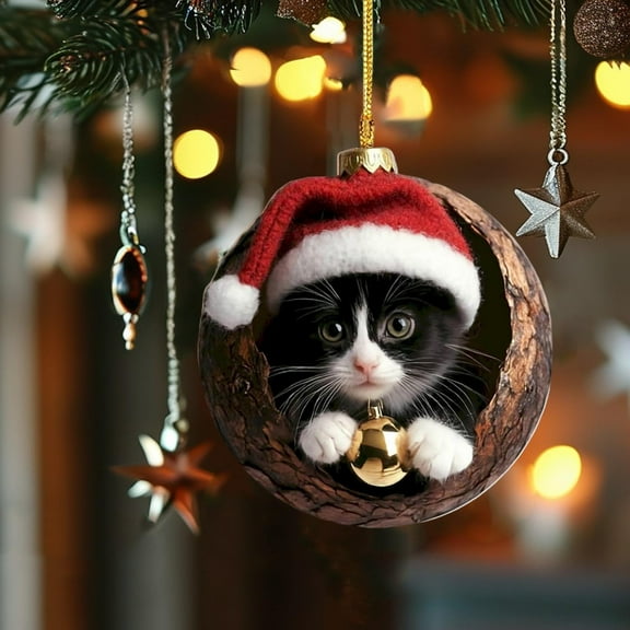 Acrylic Christmas Tree Ornaments Flat Style Animal Theme Holiday Decorations with Hanging Cord Gift Ready Packaging Festive Pet Inspired Christmas Tree Decor Set