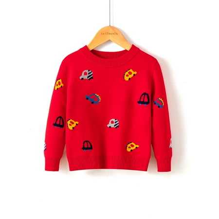 

DAETIROS Sling Long Sleeve Toddler Youth Teen Boys Girls Skin Friendly （2-7T） Knit Print Cartoon T Shirts Red