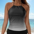 thumbnail image 2 of idosla Women Tankini Top Only High Neck Bathing Suit Top Tummy Control Ruched Swimsuit Without Bottom (Black, L), 2 of 7