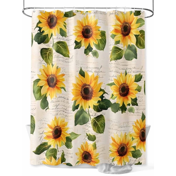 Vintage Sunflower Shower Curtain, Watercolor Yellow Floral Farmhouse Waterproof Shower Curtain Set with 12 Hooks Lightweight Washable Fabric Shower Curtains for Bathroom 72x72 Inches