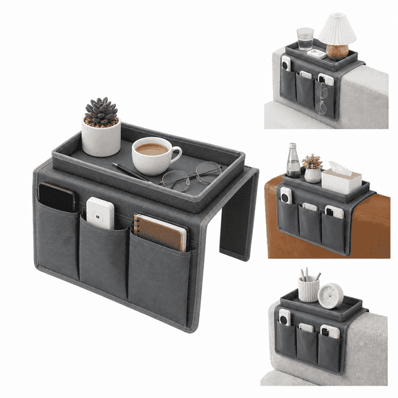 Foldable Sofa Armrest Storage Caddy with Cup Holder, Waterproof Fabric Couch Side Organizer for Remote, Phone, Recliner & Bedside Use