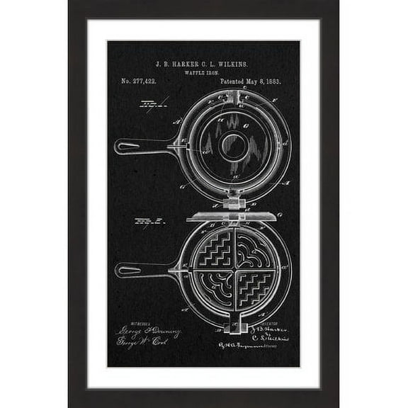 "Waffle Iron 1883 Black Paper" Framed Painting Art Print