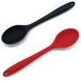 thumbnail image 1 of Cuchara para servir de 2 piezas, cuchara de cocina de silicona, cuchara para mezclar de silicona, cuchara de cocina de plástico utilizada para cocinar, hornear, mezclar y servir (negro rojo) JM, 1 of 5