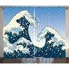 Japanese Wave Curtains 2 Panels Set, Far Eastern Painting Oceanic Storm Theme Tsunami Wind Water Artwork, Window Drapes for Living Room Bedroom, 108W X 96L Inches, Teal Blue White, by Ambesonne
