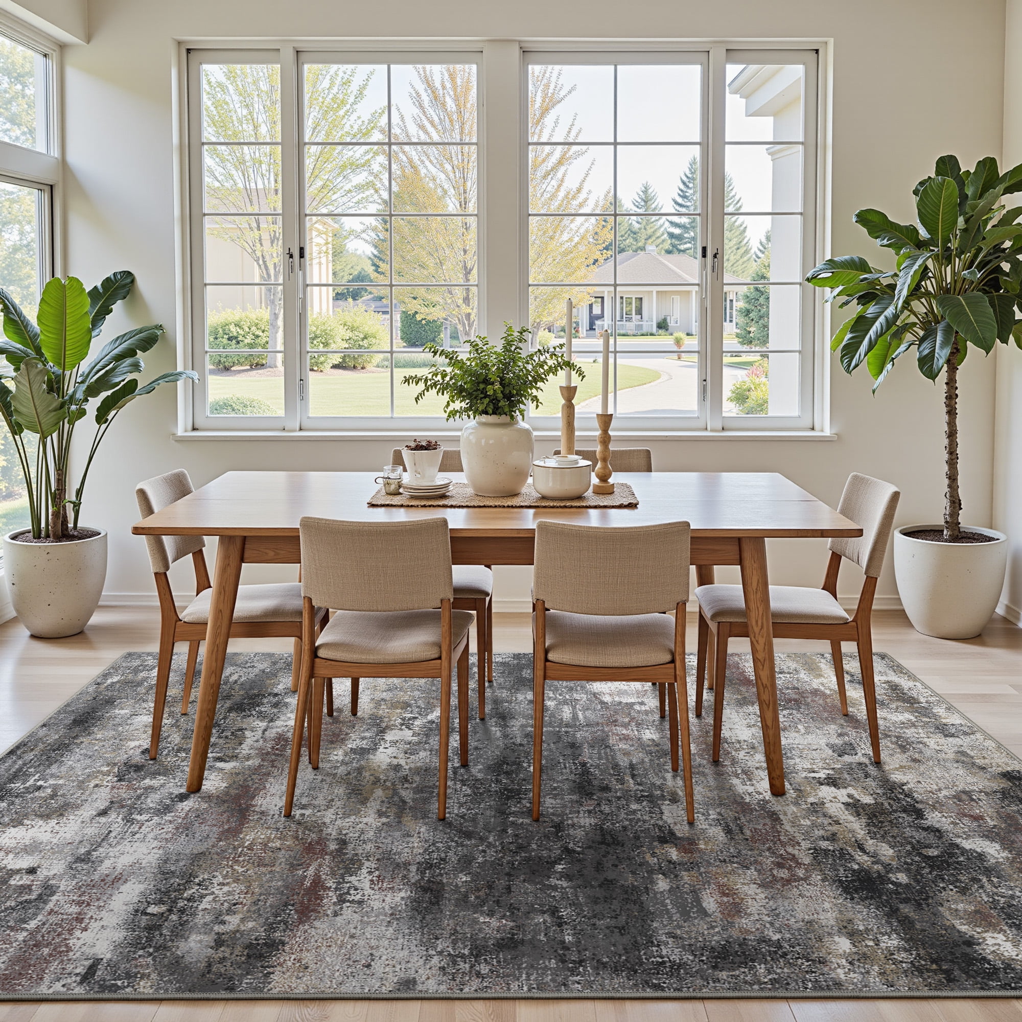 KUETH 8'x10' Area Rugs for Living Room, Non Slip Machine Washable Vintage Indoor Rug, Low Pile Print Rug for Bedroom Dining Room Home Office
