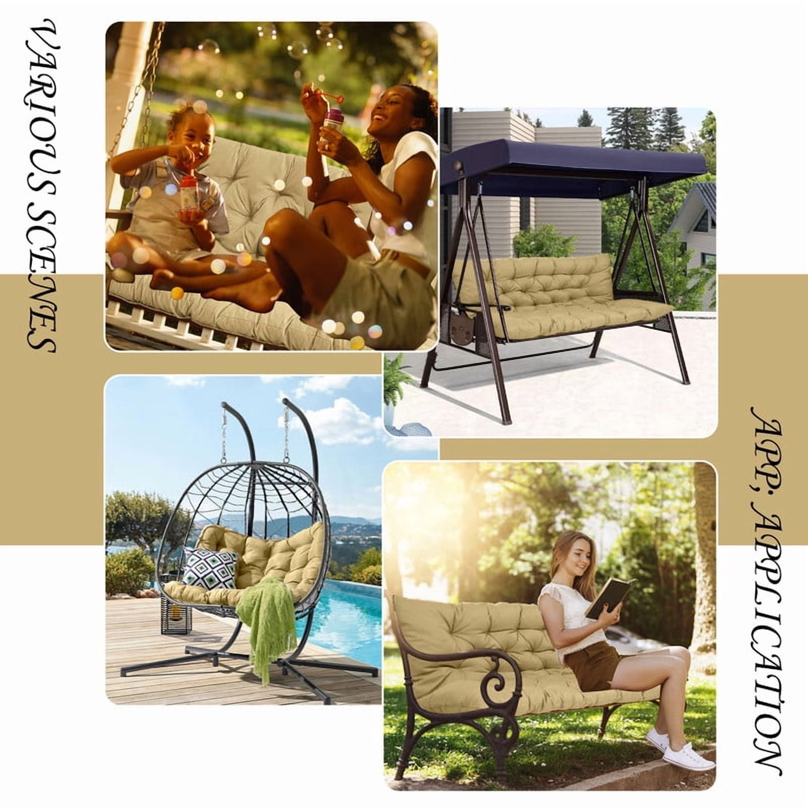 Outdoor Cushions for Patio Furniture, 4" Thick Waterproof Porch Swing Cushions Replacement with Backrest, 2-3 Seater Bench Cushion（Beige,40*40in）
