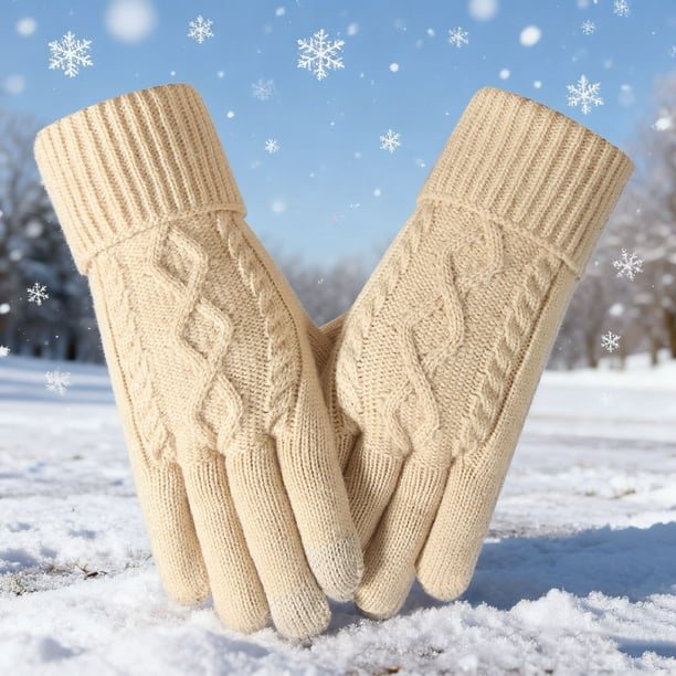 Guantes de invierno para mujer, de lana tejida, cálidos, de cinco dedos, de terciopelo y gruesos, con pantalla táctil. Imprescindible para el invierno.