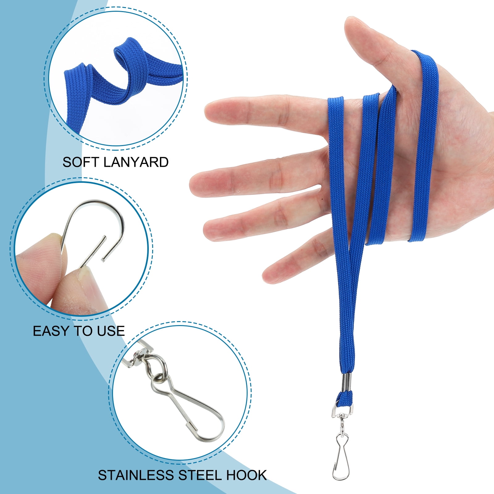 Uxcell 47cm Lanyards Bulk, 50Pcs Teacher Lanyards for ID Badges Keys Badge Lanyard Durable Personalized with Clip for ID Card, Blue
