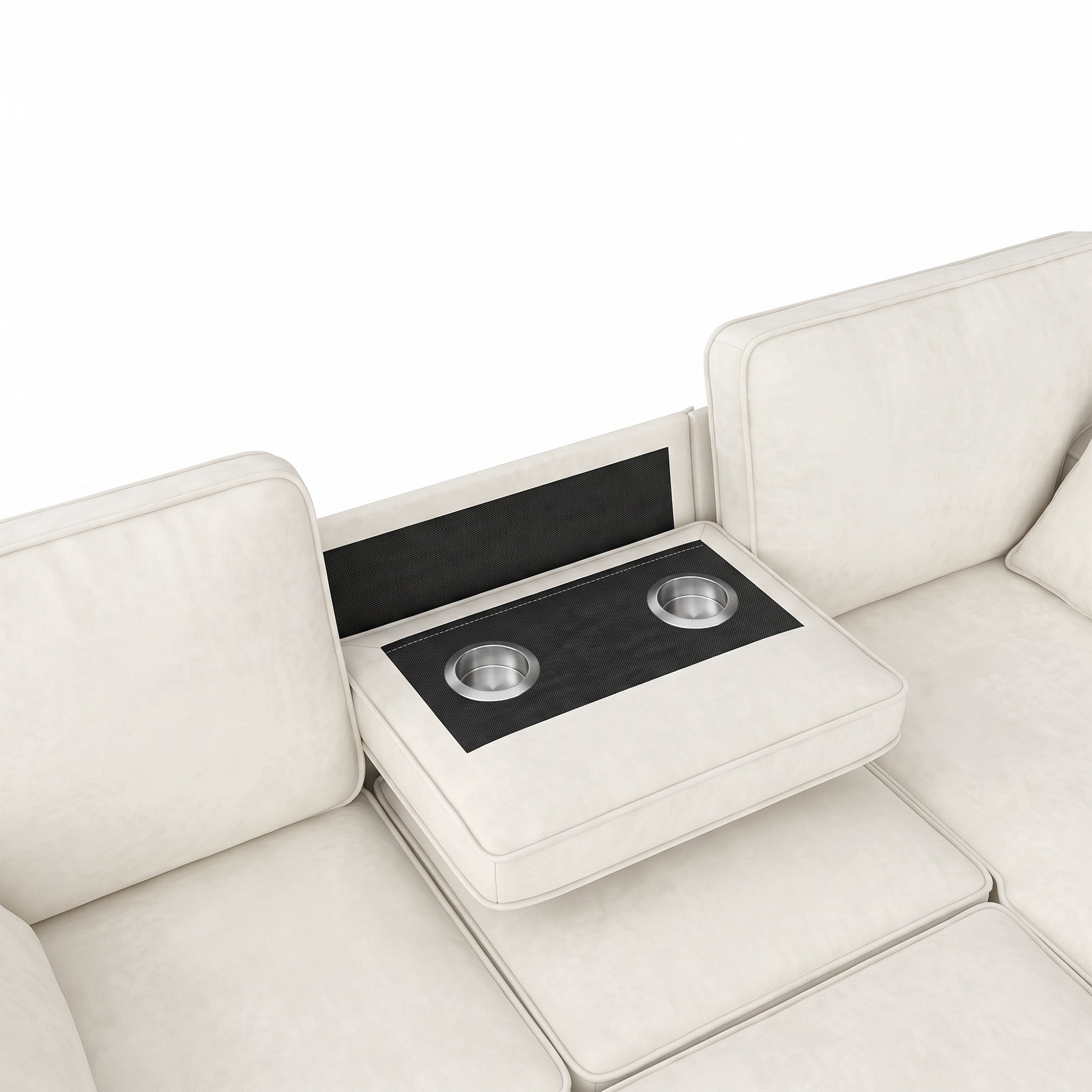 Sectional Sleeper Sofa,L Shaped Chenille Convertible Sofa Bed 89" 3 Seater with Flip-Down Center Console & USB Charging Ports,Pull Out Couch for Living Room Apartment Office,Beige