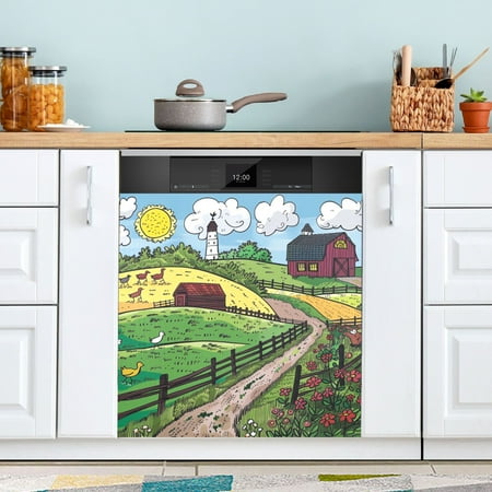 

Animal Farm Grassland Cabin Cartoon Dishwasher Magnet Refrigerator Magnetic Cover Washing Machine Magnet Sticker Kitchen Decor