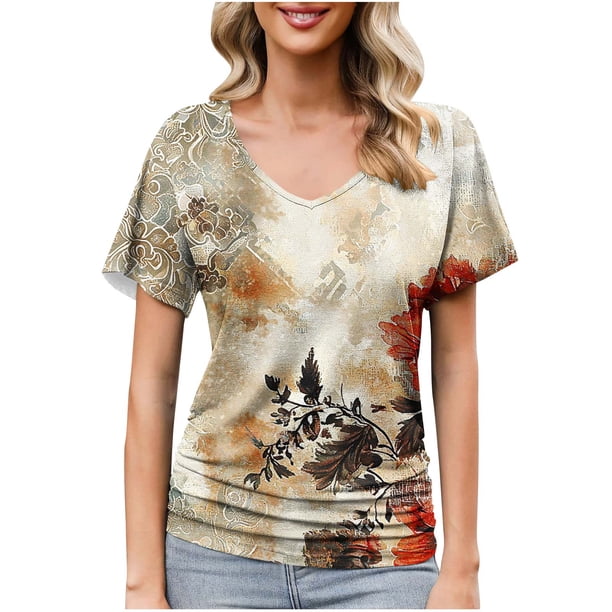 Camisetas de Manga Corta Casuales para las Mujeres con Cuello en V, Sudadera Casual de Poliéster, Impresión Sólida de las Señoras para la Fiesta de Trabajo Diaria, Invierno Y Primavera