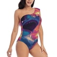 thumbnail image 3 of Pofeuu Hawaiian Island Beach Shark Print Women's One Piece Swimsuits One Shoulder Swimwear Asymmetric Ruffle Monokinis Bathing Suits-Medium, 3 of 6