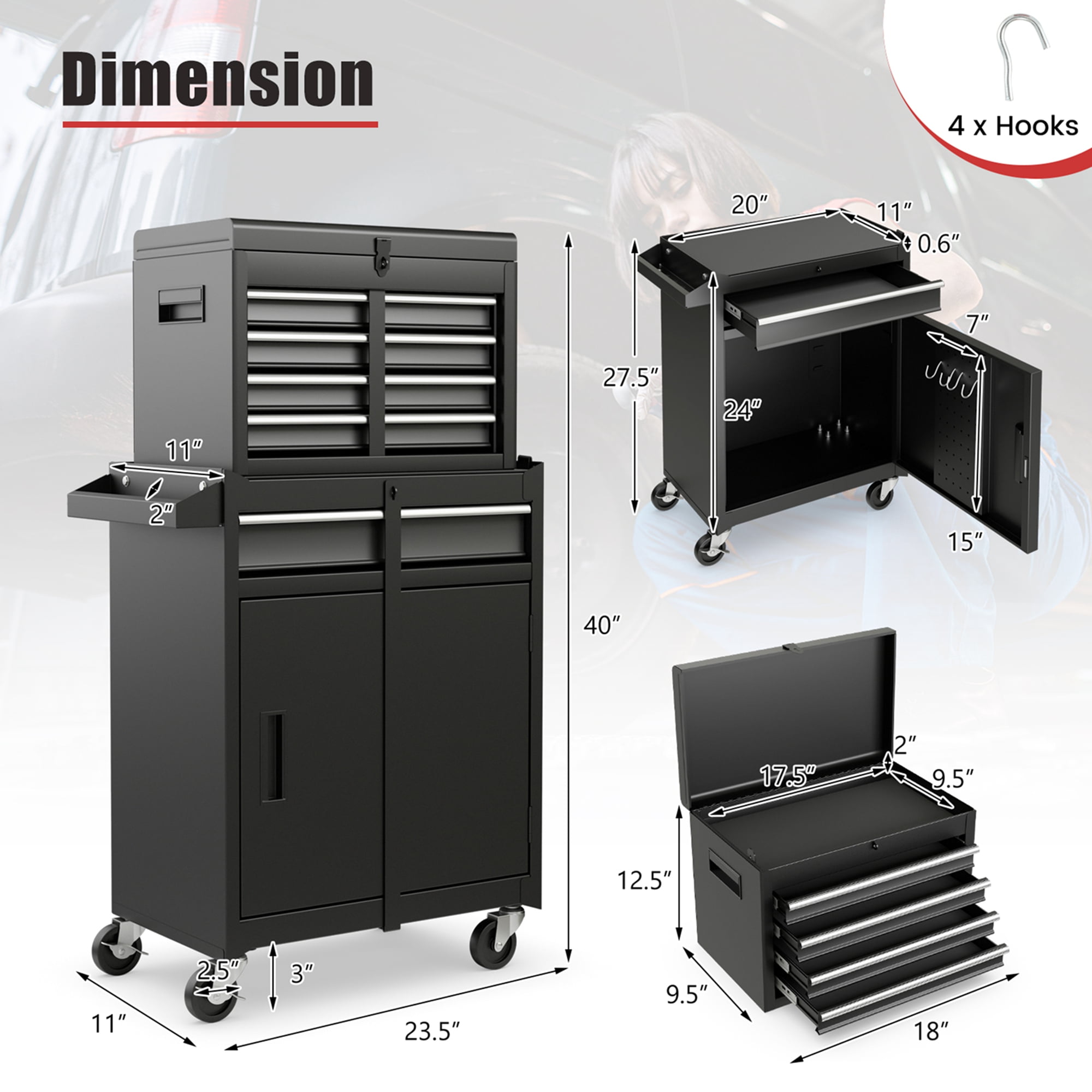 Costway 5-Drawer Rolling Tool Chest Cabinet Metal Tool Storage Box Lockable  with Wheels Black