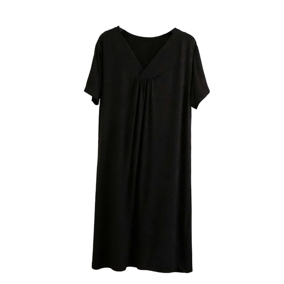yillto Short Sleeve Nightgowns for Womens Loose V Neck Pleated Loungewear Sleepwear Soft Nightdress